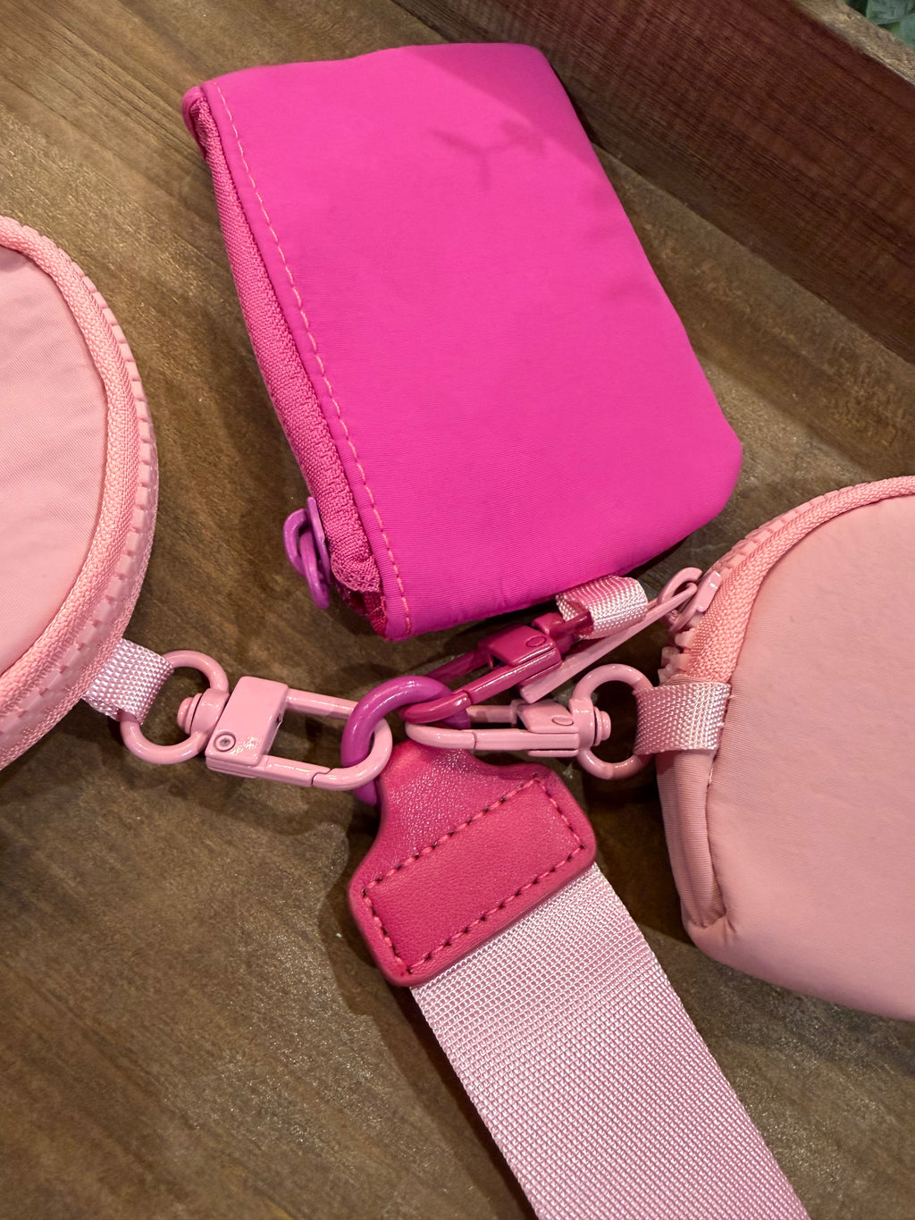 Wristlet 3 Zipper Pouch Keychain Pink