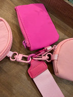 Wristlet 3 Zipper Pouch Keychain Pink