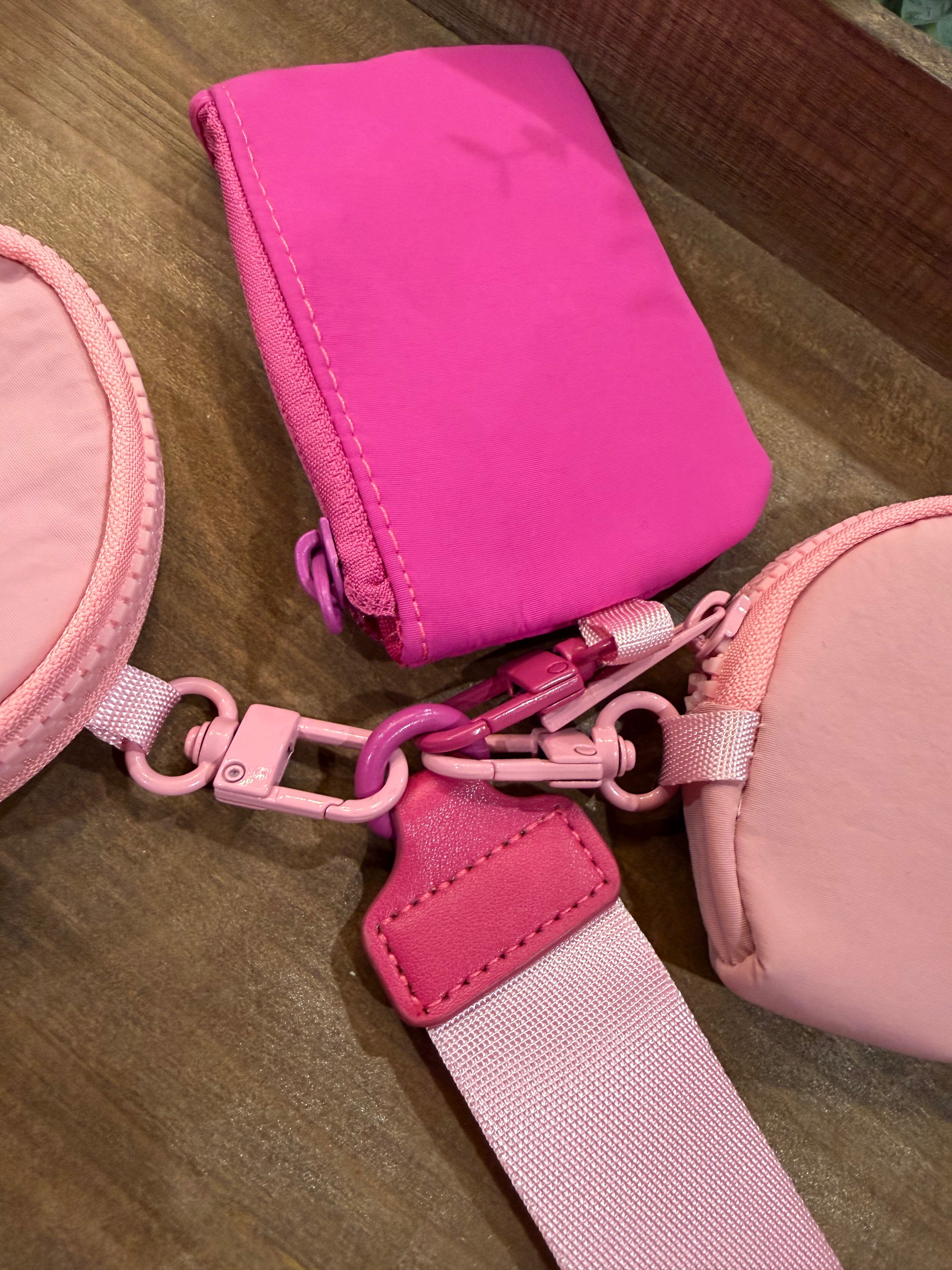 Wristlet 3 Zipper Pouch Keychain Pink