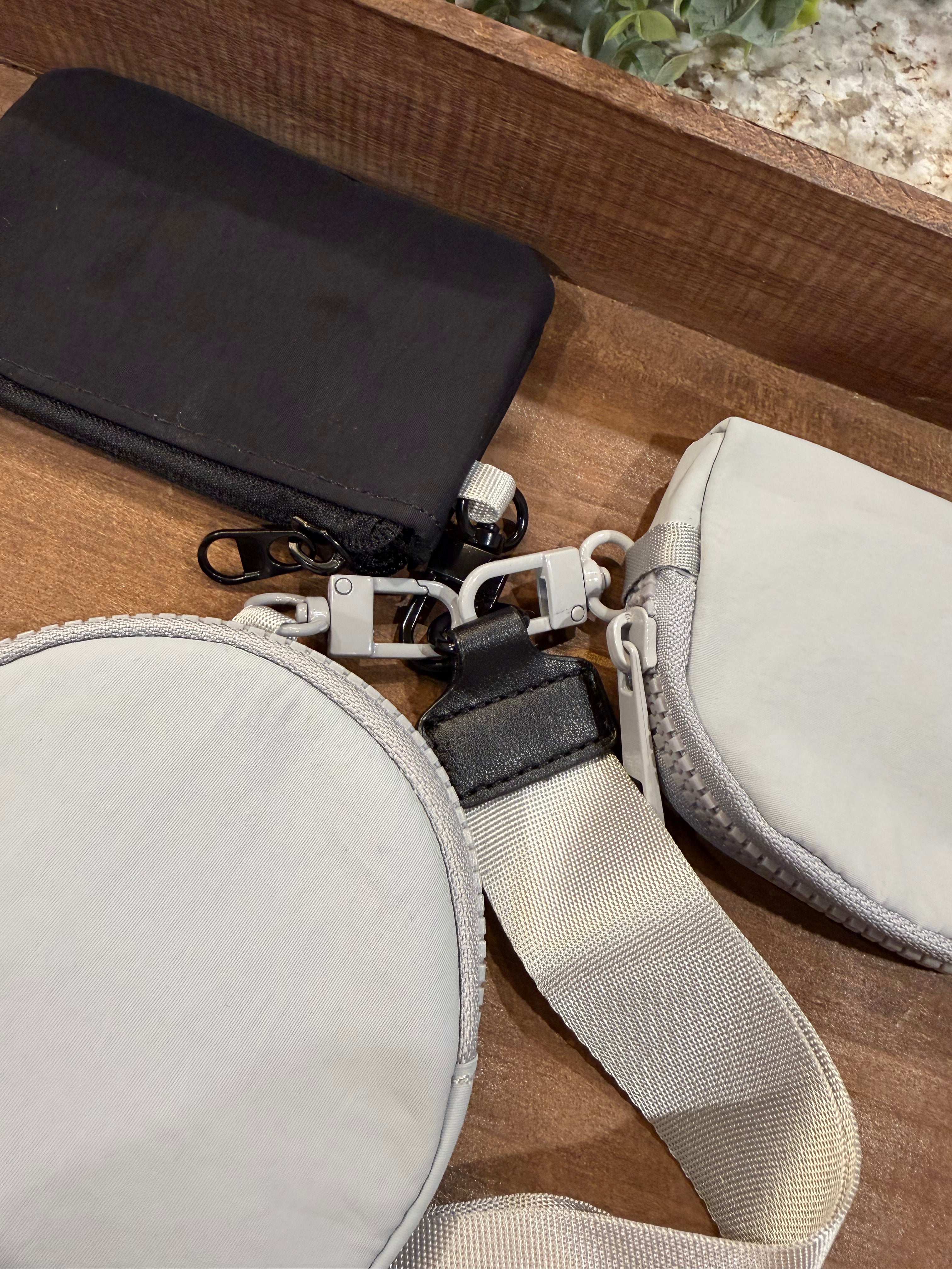 Wristlet 3 Zipper Pouch Keychain Black/Grey