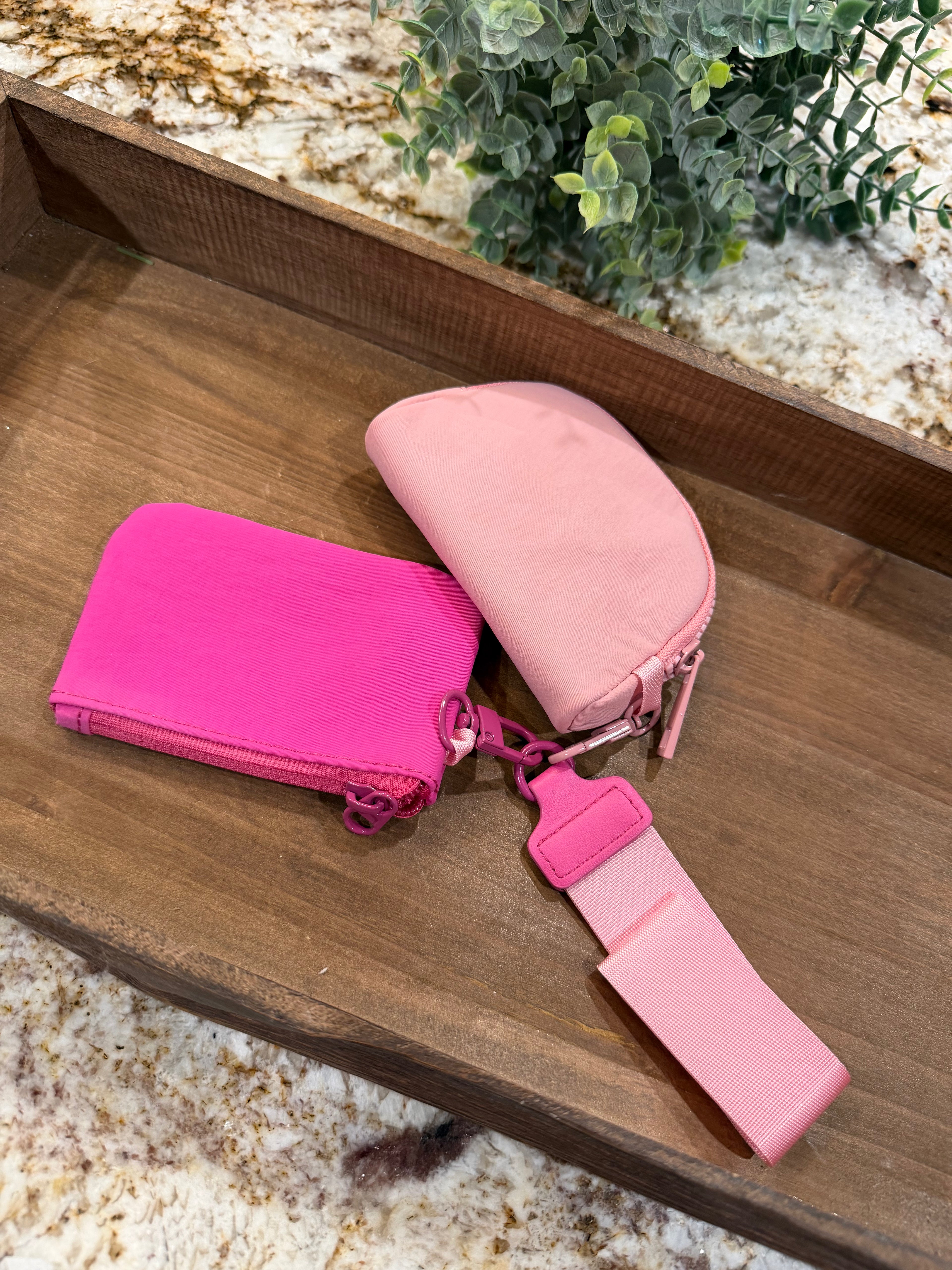 Wristlet 2 Zipper Pouch Keychain Pink