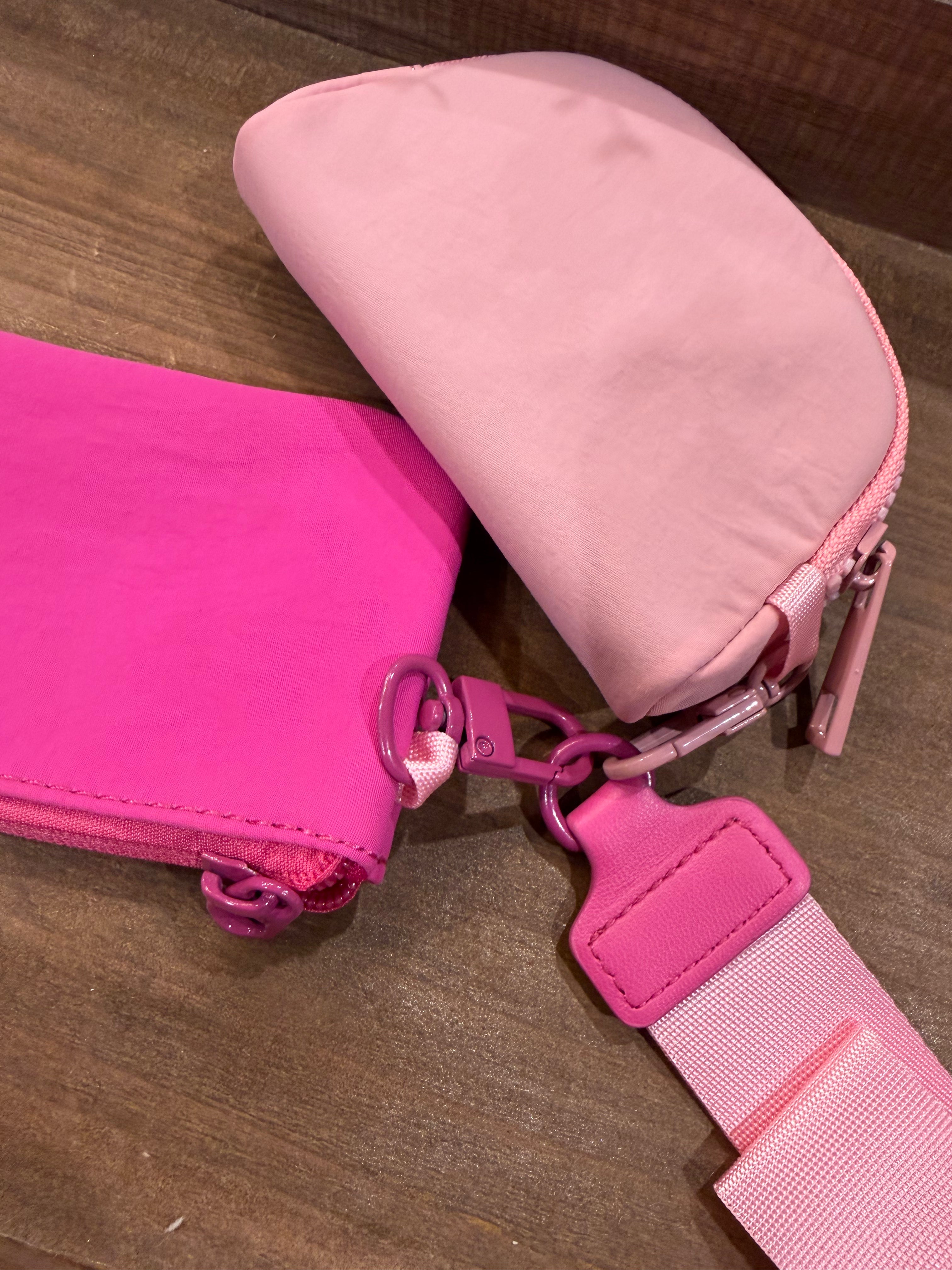 Wristlet 2 Zipper Pouch Keychain Pink