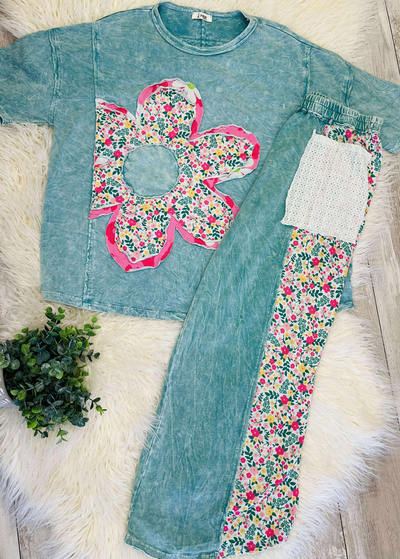 Teal Boho Retro Flower set