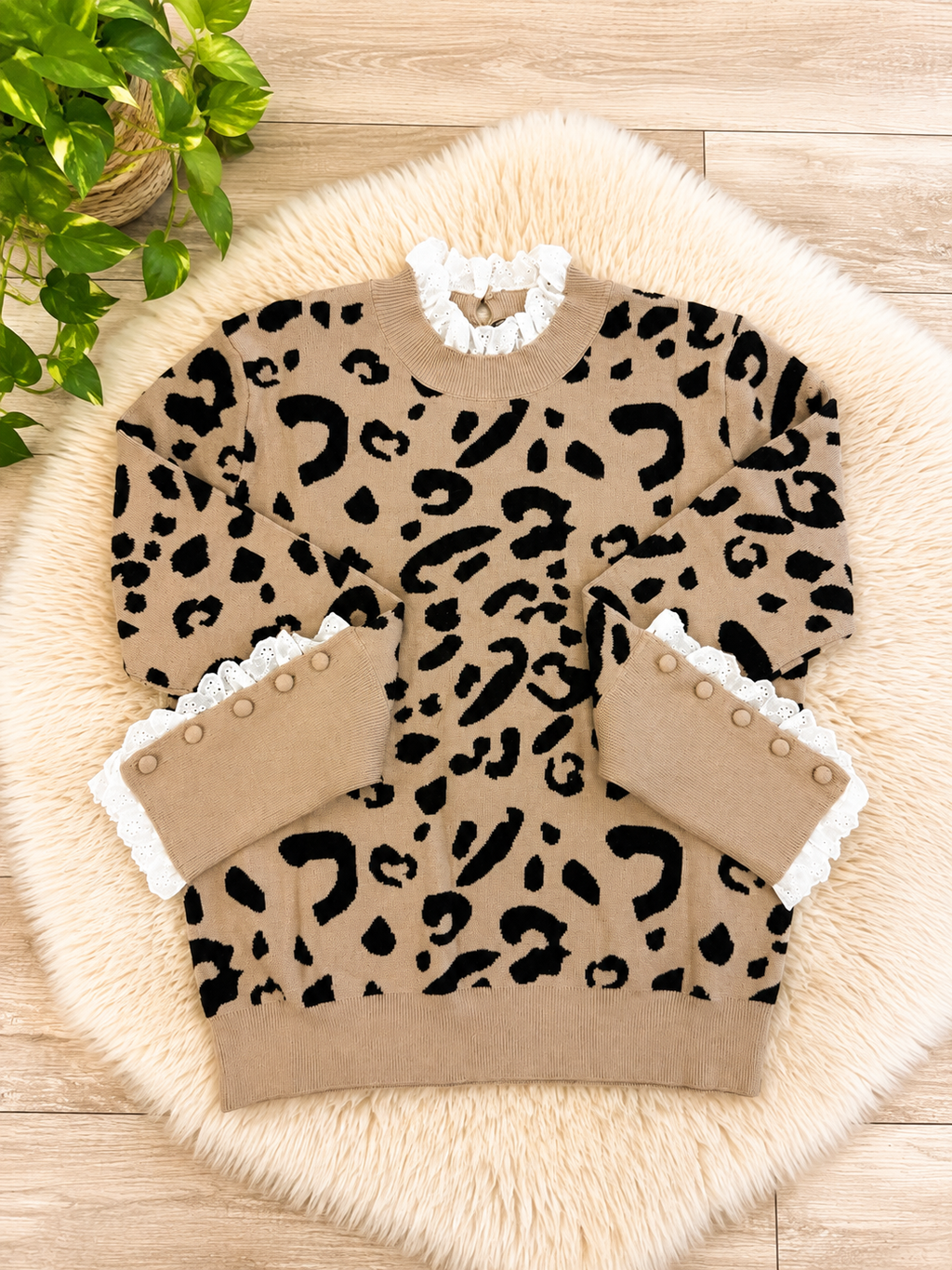 Cheetah Lace Sweater Top Womens by Evermmee