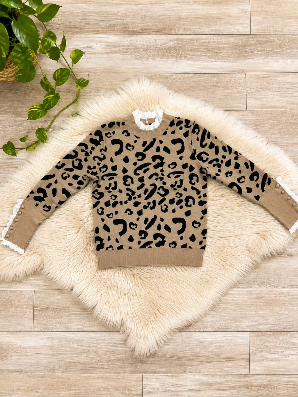 Cheetah Lace Sweater Top Womens by Evermmee