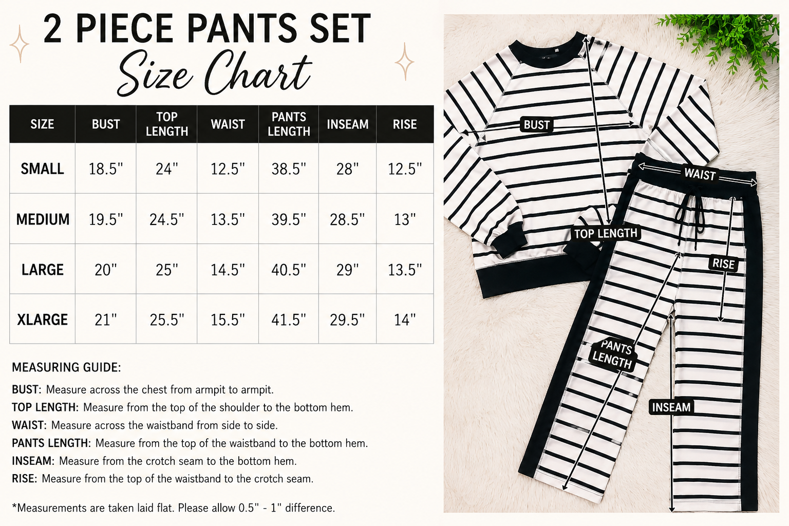 Women’s Evermmee White & Black Long Sleeve Striped Pant Set