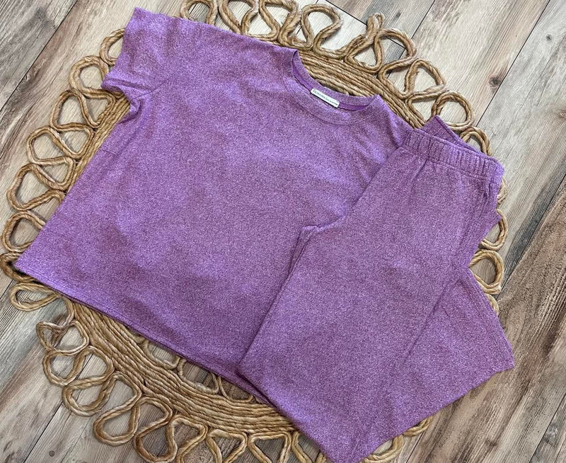 Plum Soft Melange Short Sleeve Lounge Set