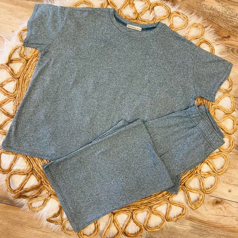 Teal Soft Melange Short Sleeve Lounge Set