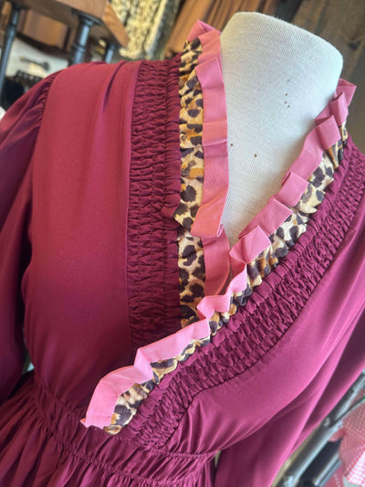Umgee Wine Cheetah Trim Dress
