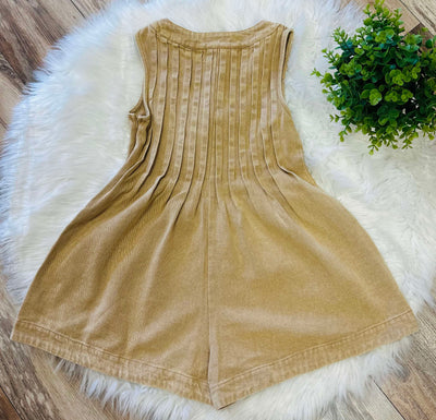 Tan Mineral Washed Pearl Accent Romper