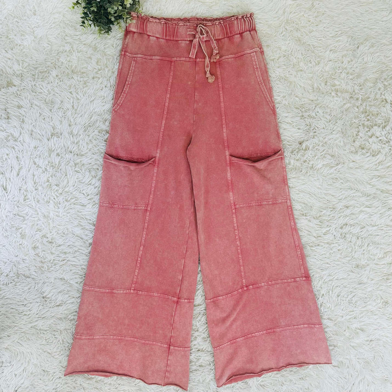 Easel Mauve Acid Wash Wide leg Pants