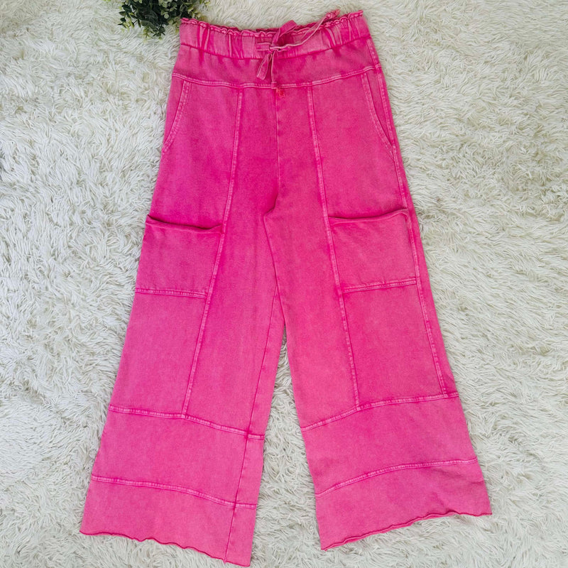 Easel Barbie Pink Acid Wash Wide leg Pants