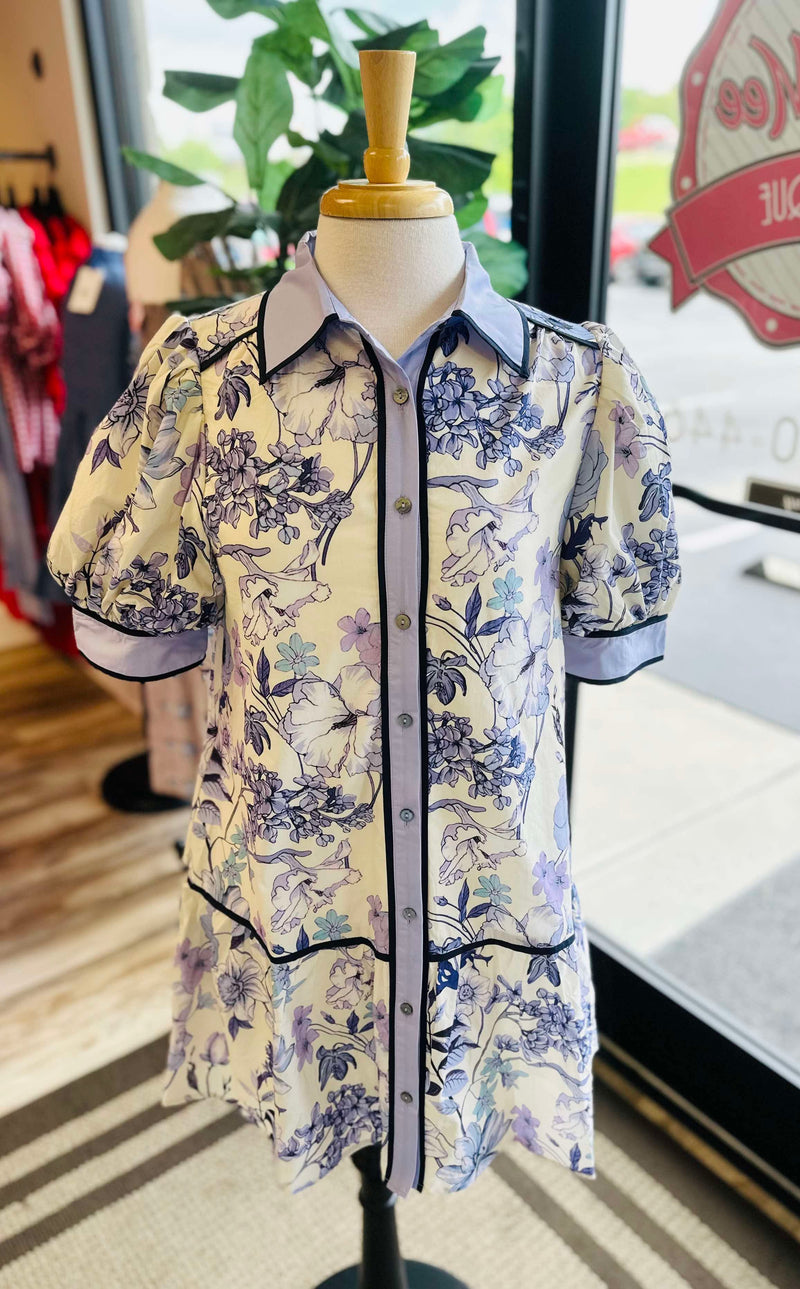 Entro Blueberry Button Collar Dress