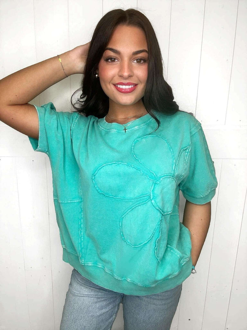 Teal Daisy Patch Top - Mini Mee Boutique