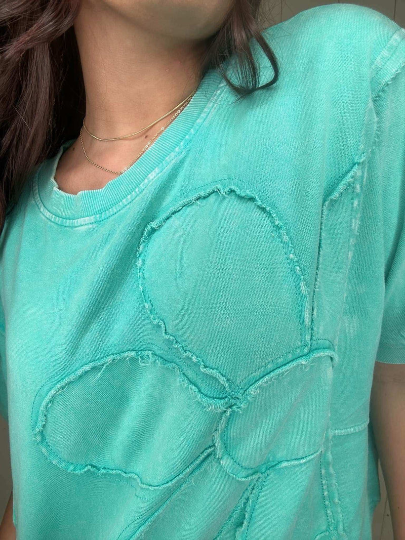 Teal Daisy Patch Top - Mini Mee Boutique