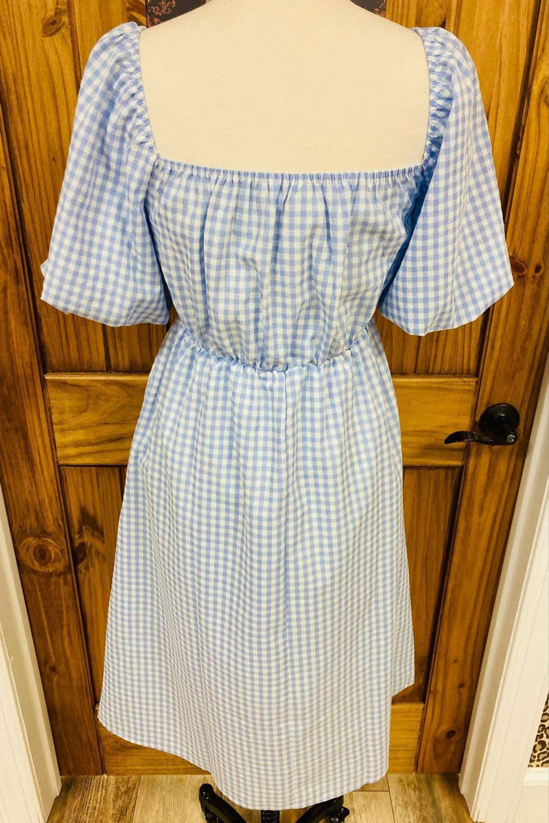 Women’s Light Blue Midi Gingham Dress - Mini Mee Boutique