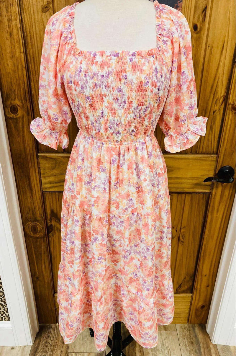 Women’s Smocked Floral Midi Dress - Mini Mee Boutique