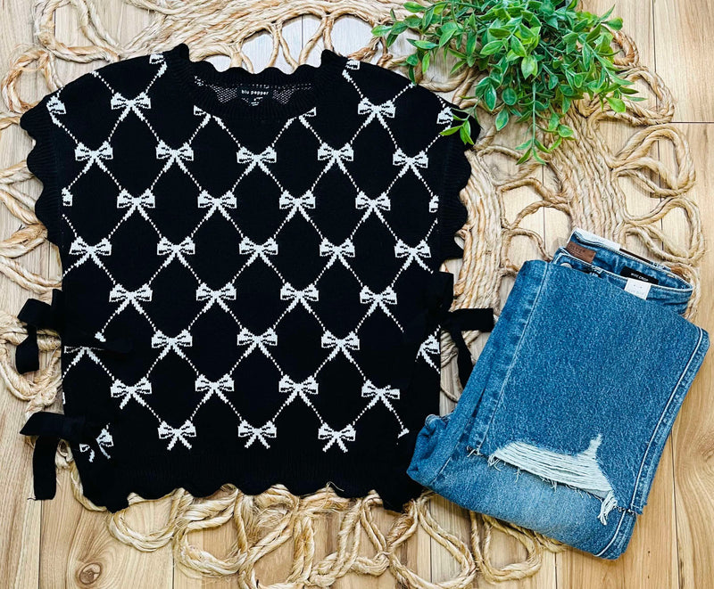 Black Bow Pattern Sweater Top