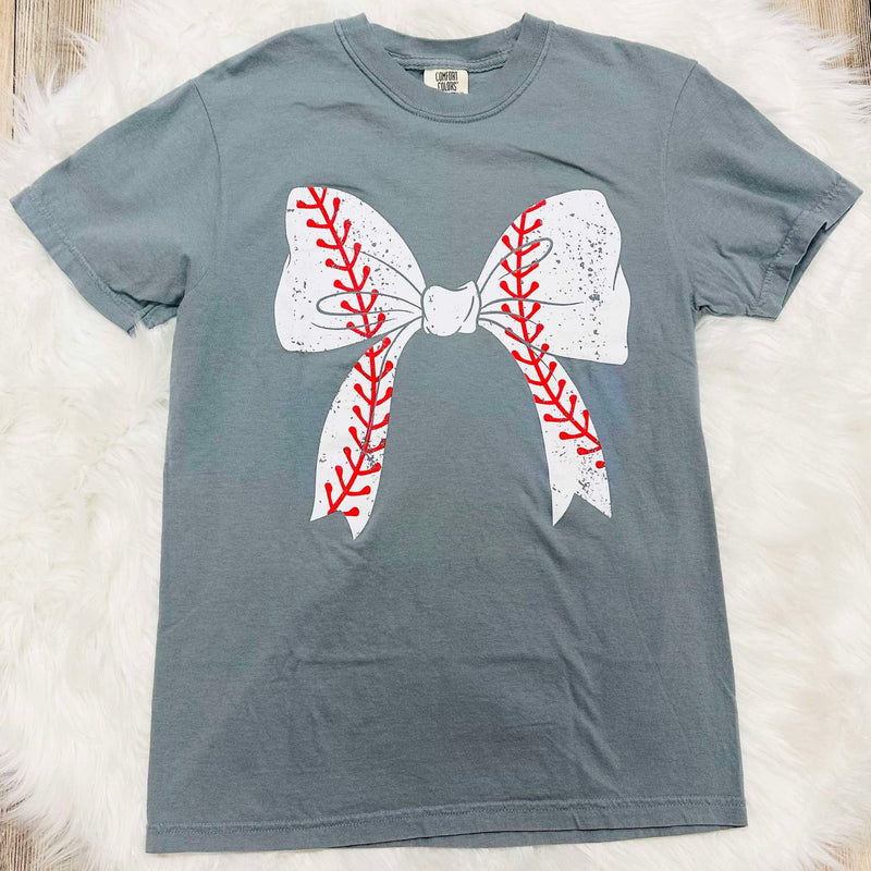 Women’s Dark Grey Baseball Bow Tee