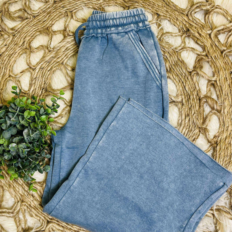 Dusty Blue Fleece Palazzo pant with pockets