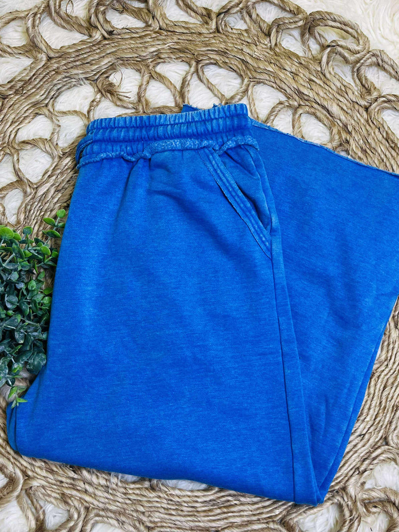 Ocean Blue Fleece Palazzo pant with pockets