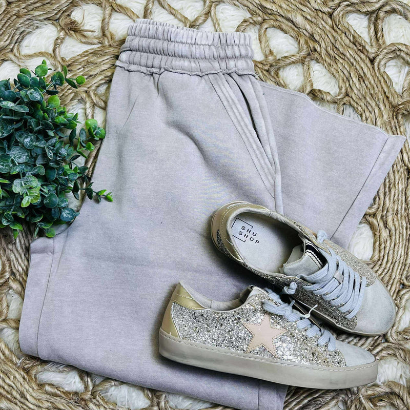 Sleet Acid Wash Fleece Palazzo pant with pockets