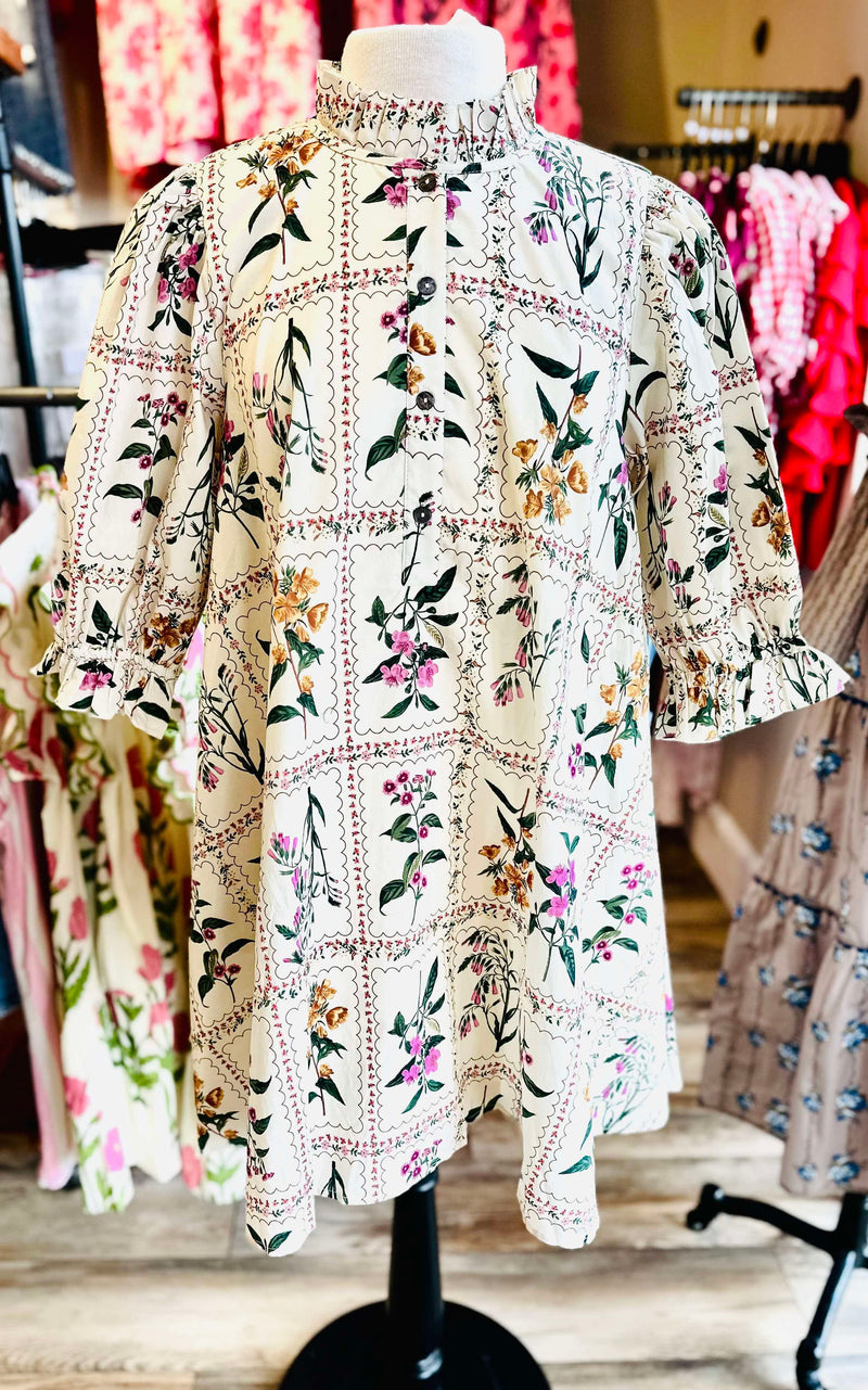 Ivory Floral Button Shift Dress