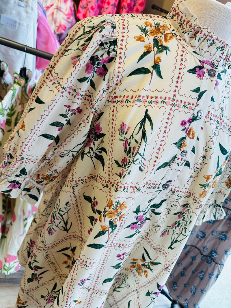 Ivory Floral Button Shift Dress