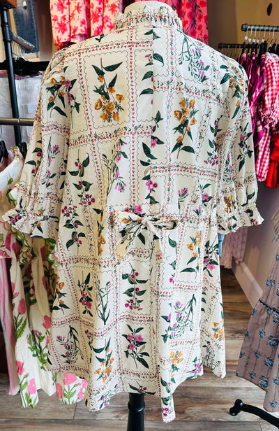 Ivory Floral Button Shift Dress