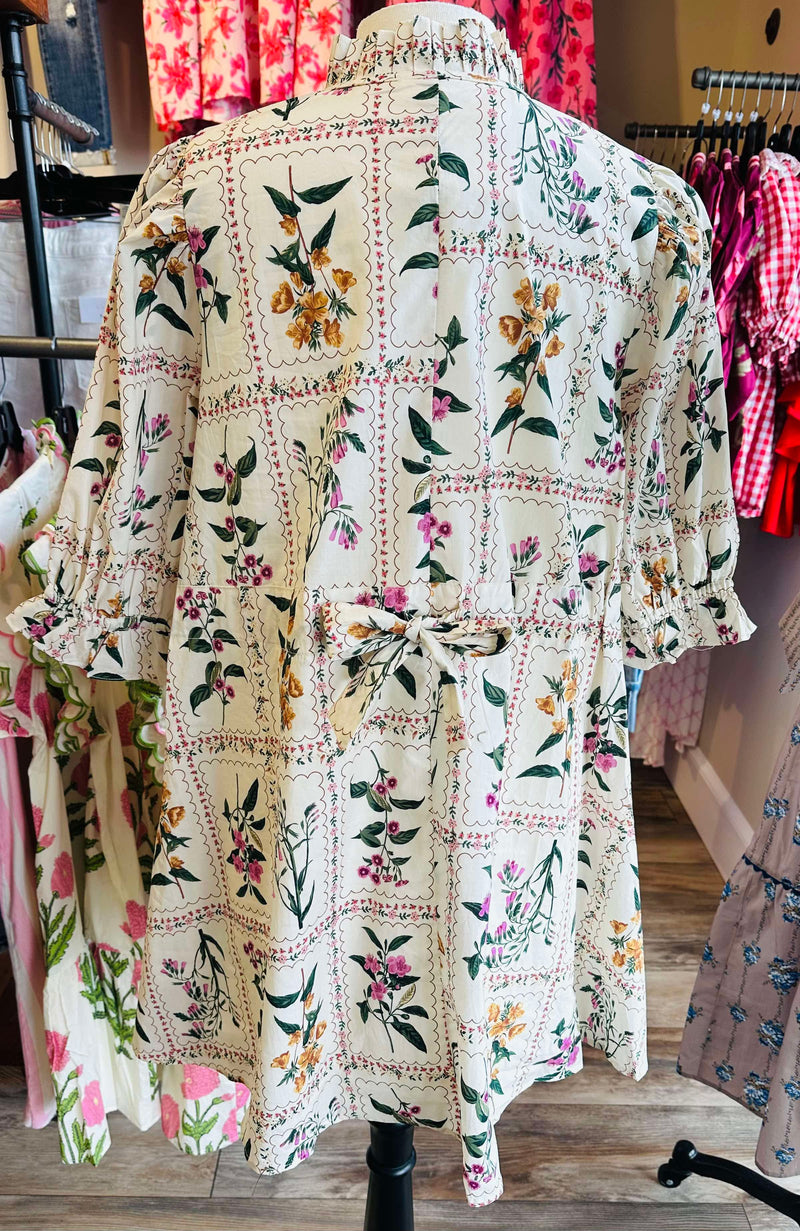 Ivory Floral Button Shift Dress