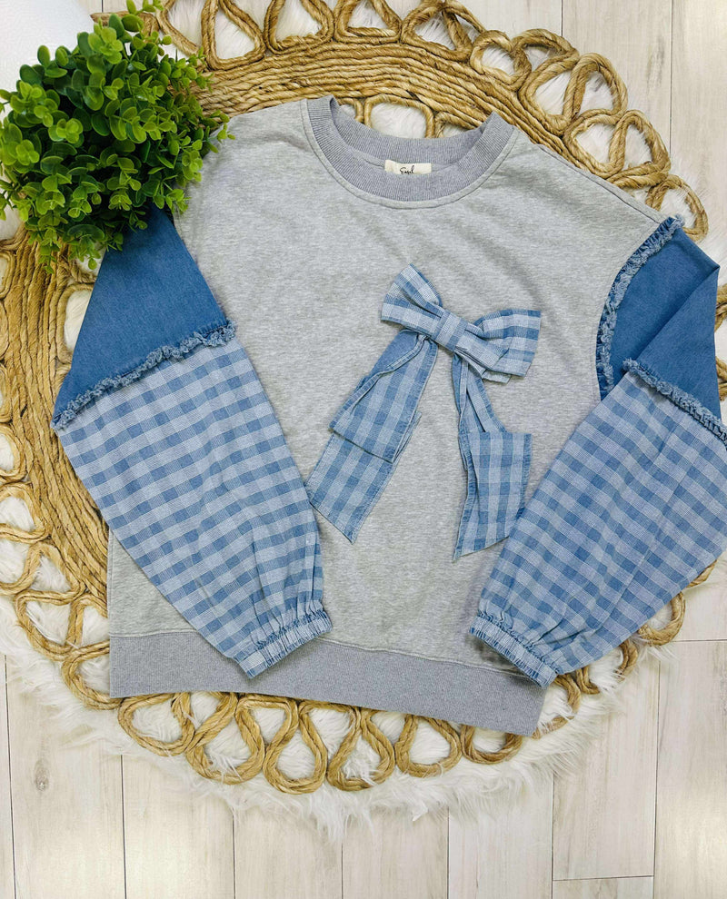 Easel Mixed Denim Bow Top
