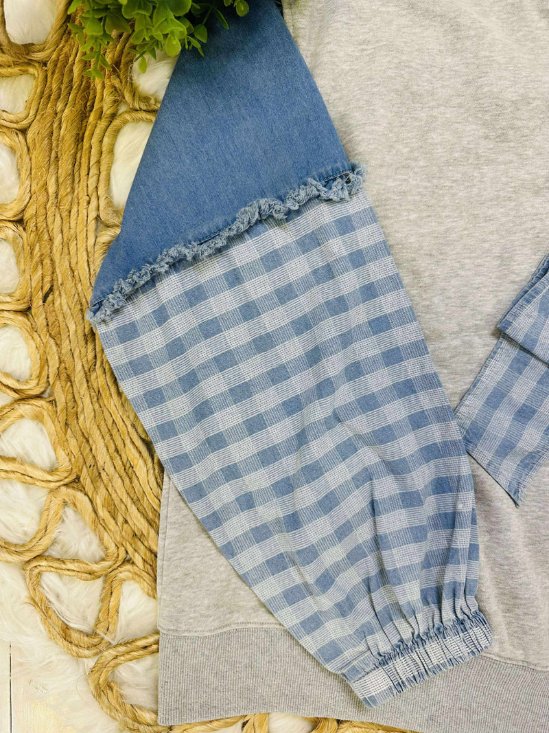 Easel Mixed Denim Bow Top