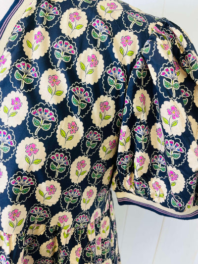 Navy Floral Split Neck Dress