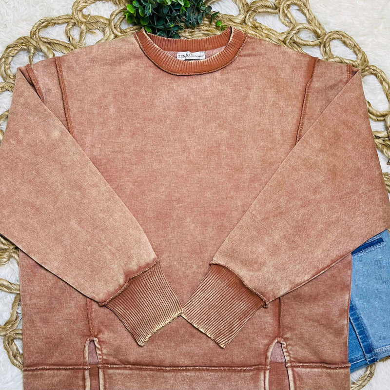Rust Acid Wash Exposed Seem Sweatshirt