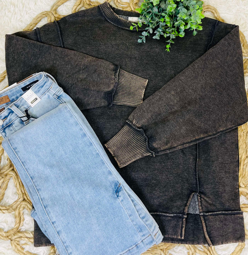 Ash Black Acid Wash Exposed Seem Sweatshirt