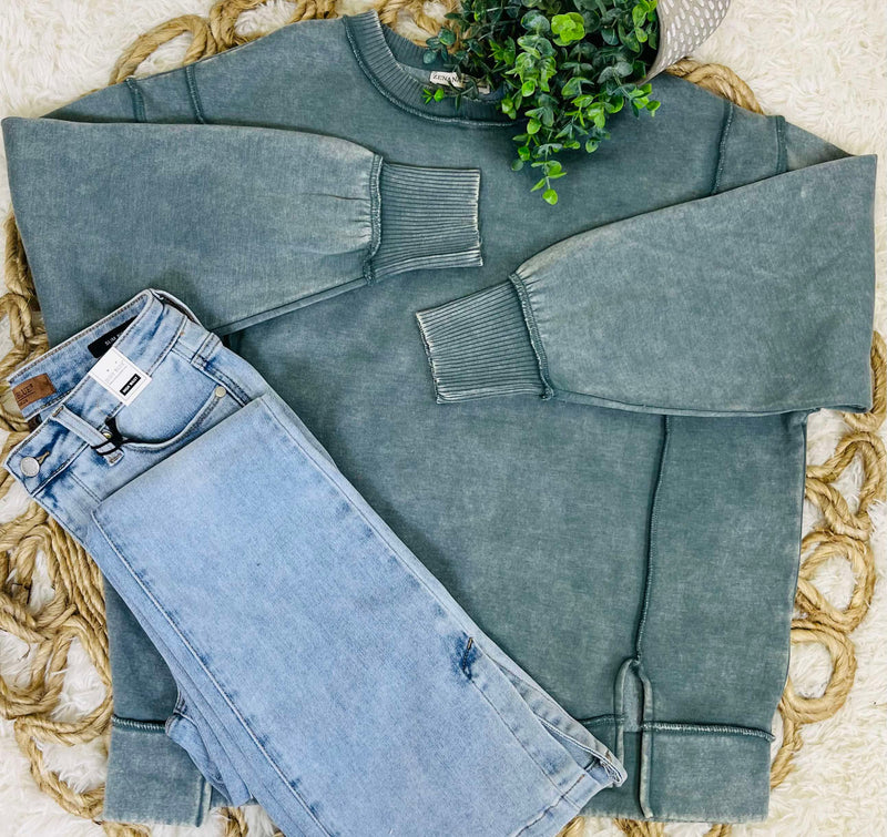 Ash Jade Acid Wash Exposed Seem Sweatshirt