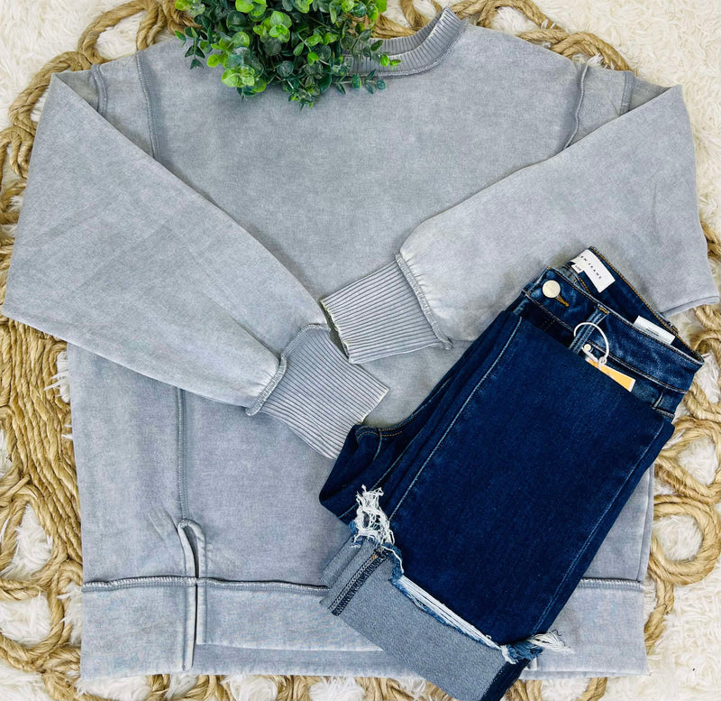 Sleet Acid Wash Exposed Seem Sweatshirt