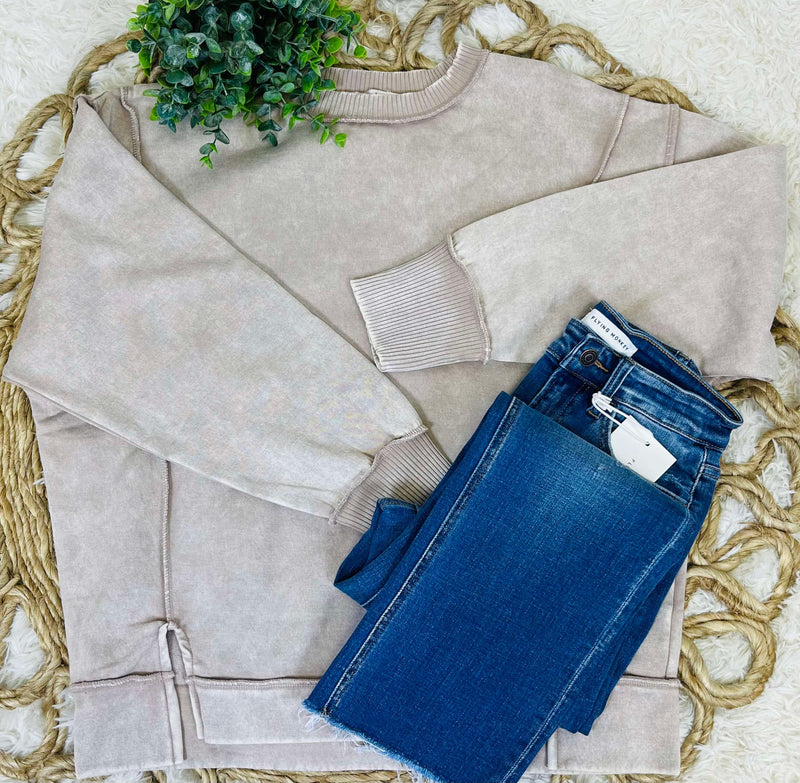Ash Mocha Acid Wash Exposed Seem Sweatshirt