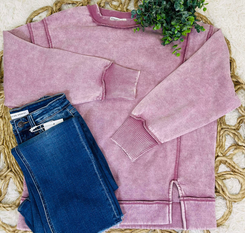 Mauve Acid Wash Exposed Seem Sweatshirt
