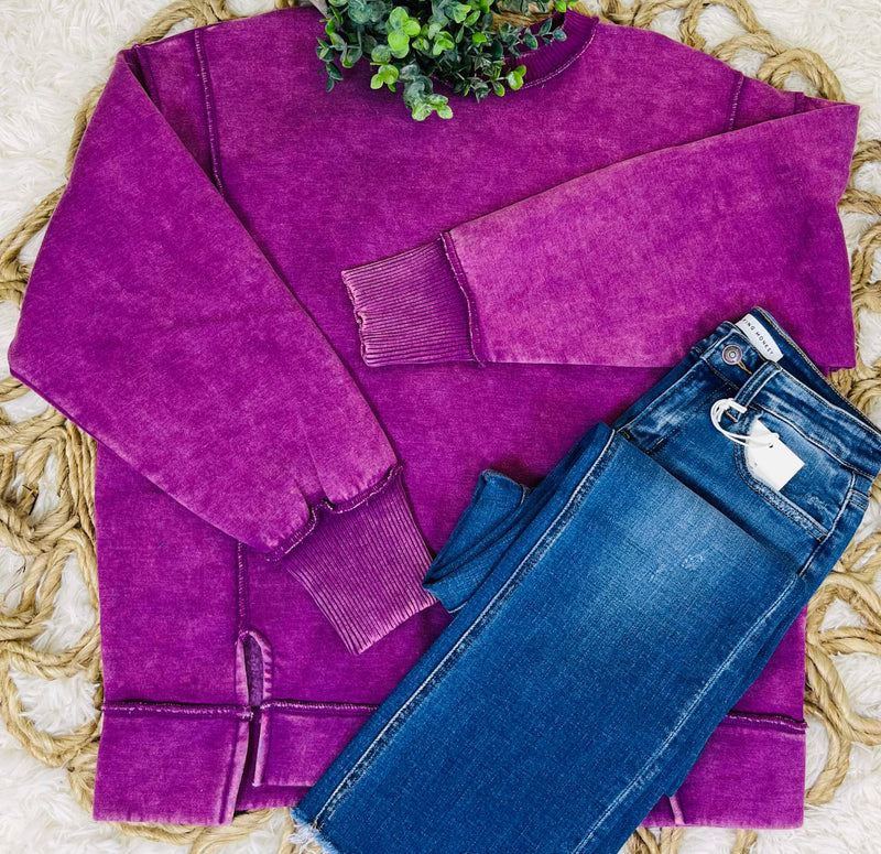 Plum Acid Wash Exposed Seem Sweatshirt