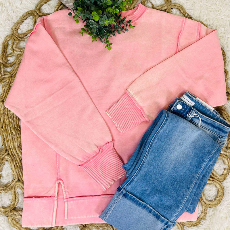 Light Rose Acid Wash Exposed Seem Sweatshirt
