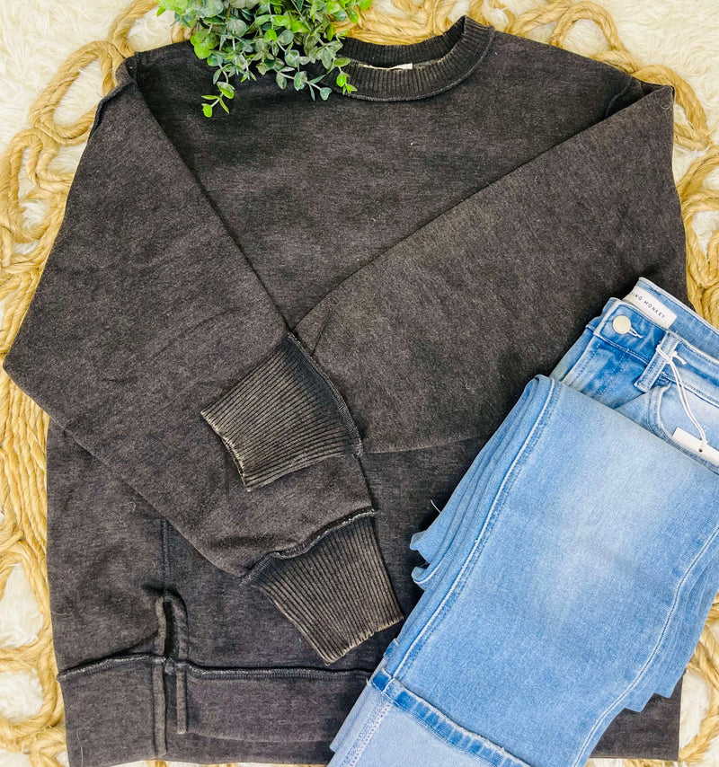 Black Acid Wash Exposed Seem Sweatshirt