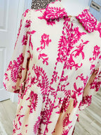 Women’s Fuchsia Button Down Mini Dress with Side Ties and Ric-Rac Trim