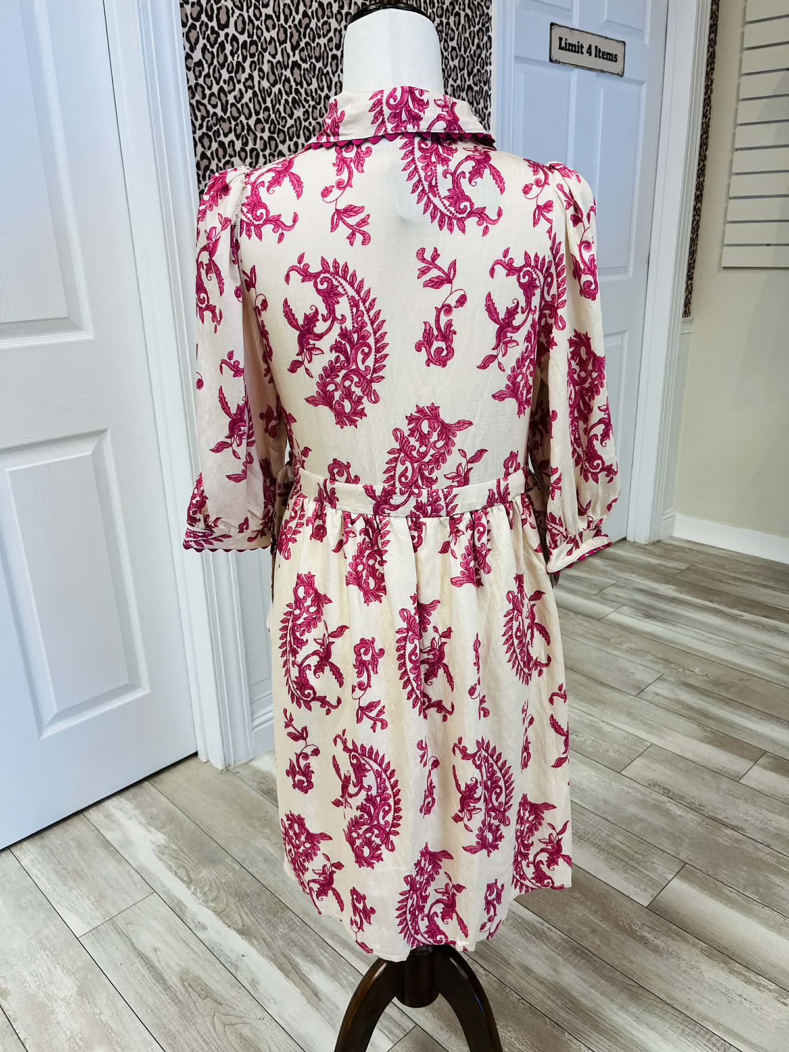Women’s Fuchsia Button Down Mini Dress with Side Ties and Ric-Rac Trim