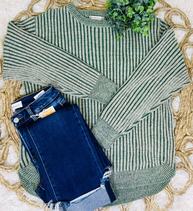Dark Green Curved Hem 2 Tone Sweater