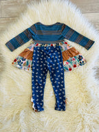 Girl’s Navy Mixed Pattern Outfit