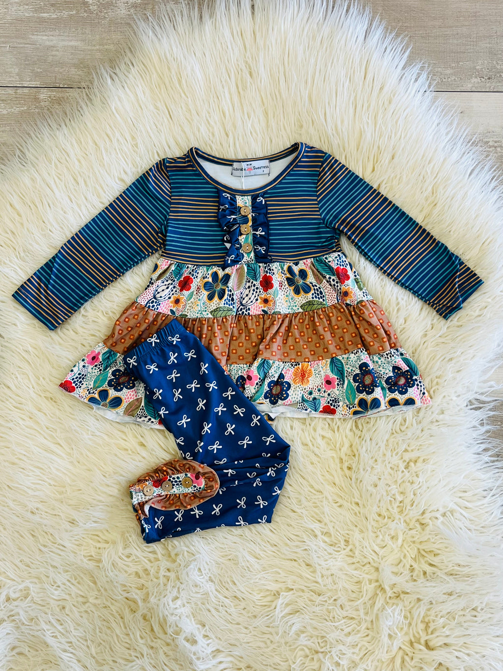 Girl’s Navy Mixed Pattern Outfit