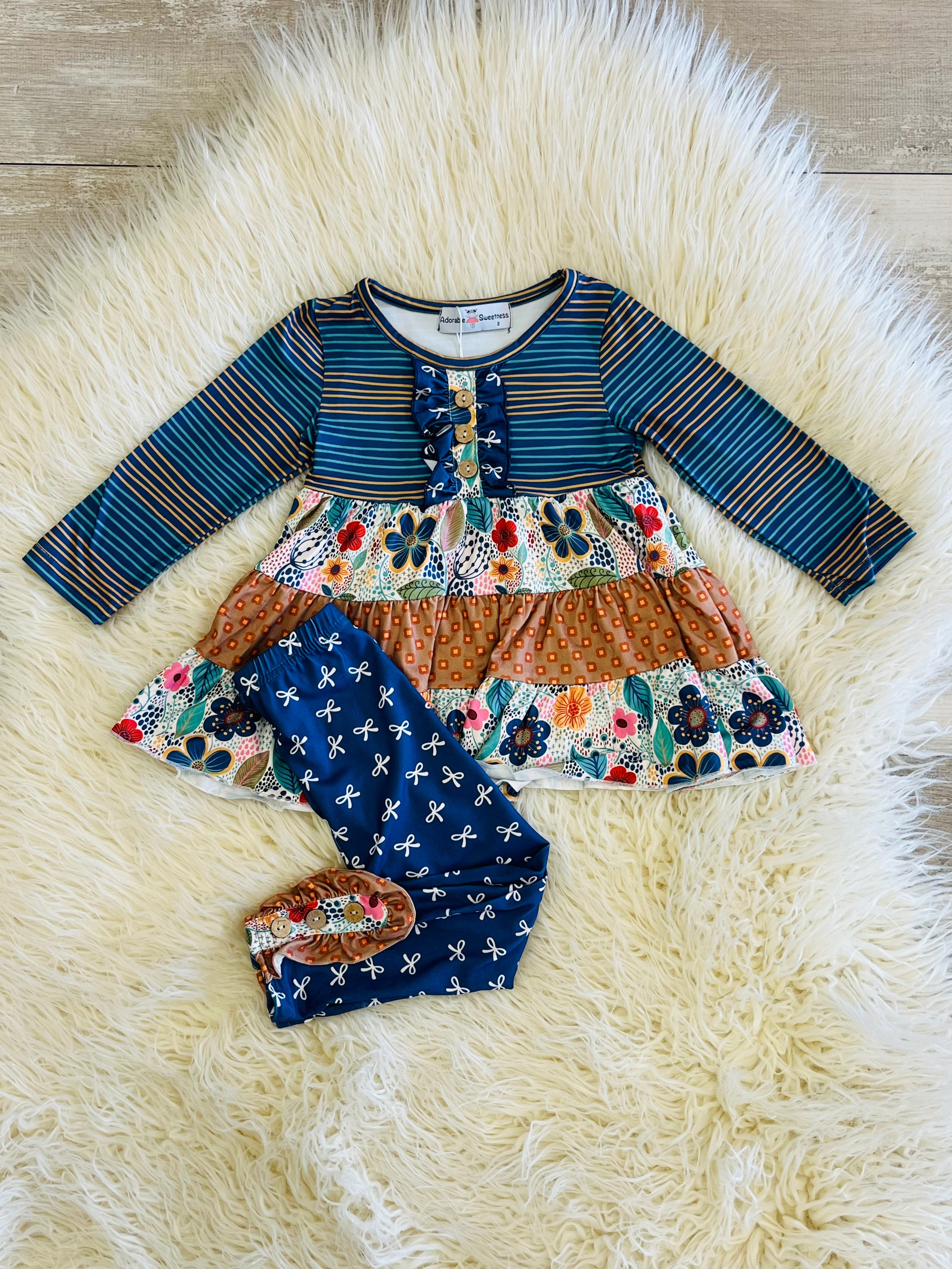 Girl’s Navy Mixed Pattern Outfit