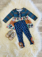 Girl’s Navy Mixed Pattern Outfit