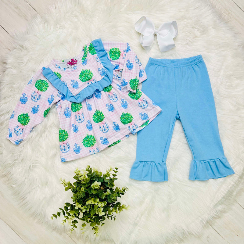 Girls Chinoiserie Print Ruffle Pant Set